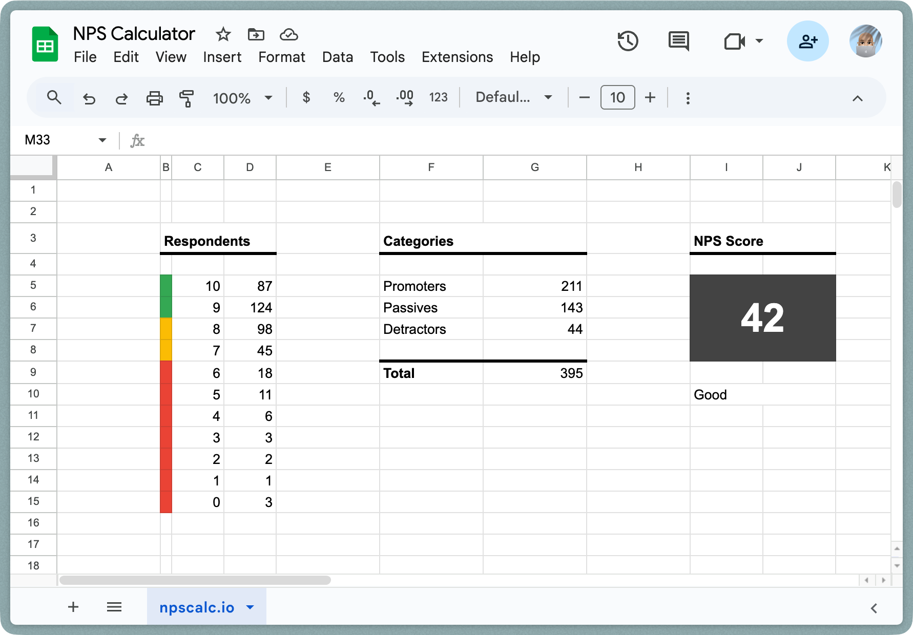 NPS Calculator Excel Template